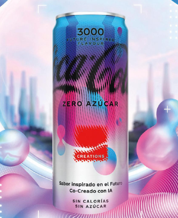 Aspecto del nuevo producto «Coca-Cola 3000 Zero Azúcar», creado a partir de inteligencia artificial. Fuente: Cocacolaep